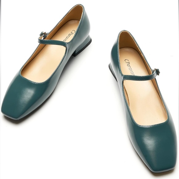 Square Toe Block Heel Mary Janes Peacock Green C.Paravano - Picture 1 of 2